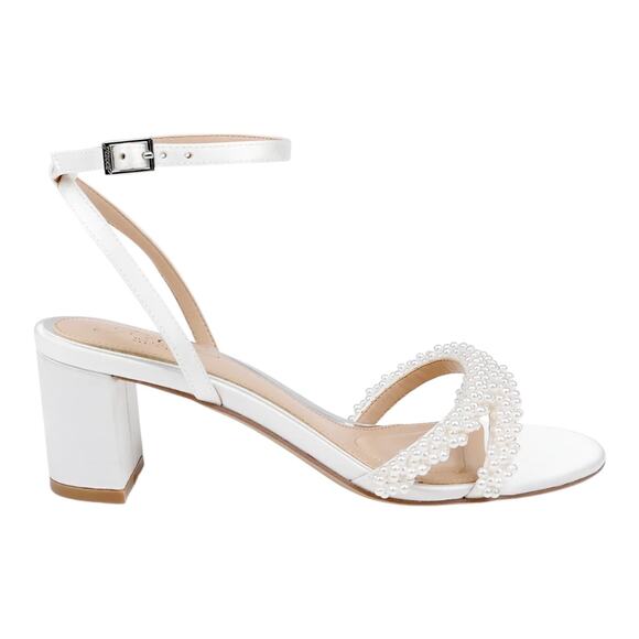 Jewel Badgley Mischka Women's Ninnette Block Heel Sandals Ivory Size 5 1/2 - Picture 2 of 4